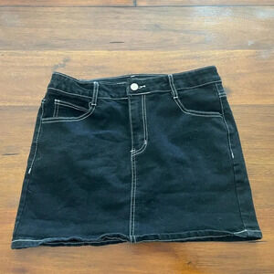 Black denim mini skirt